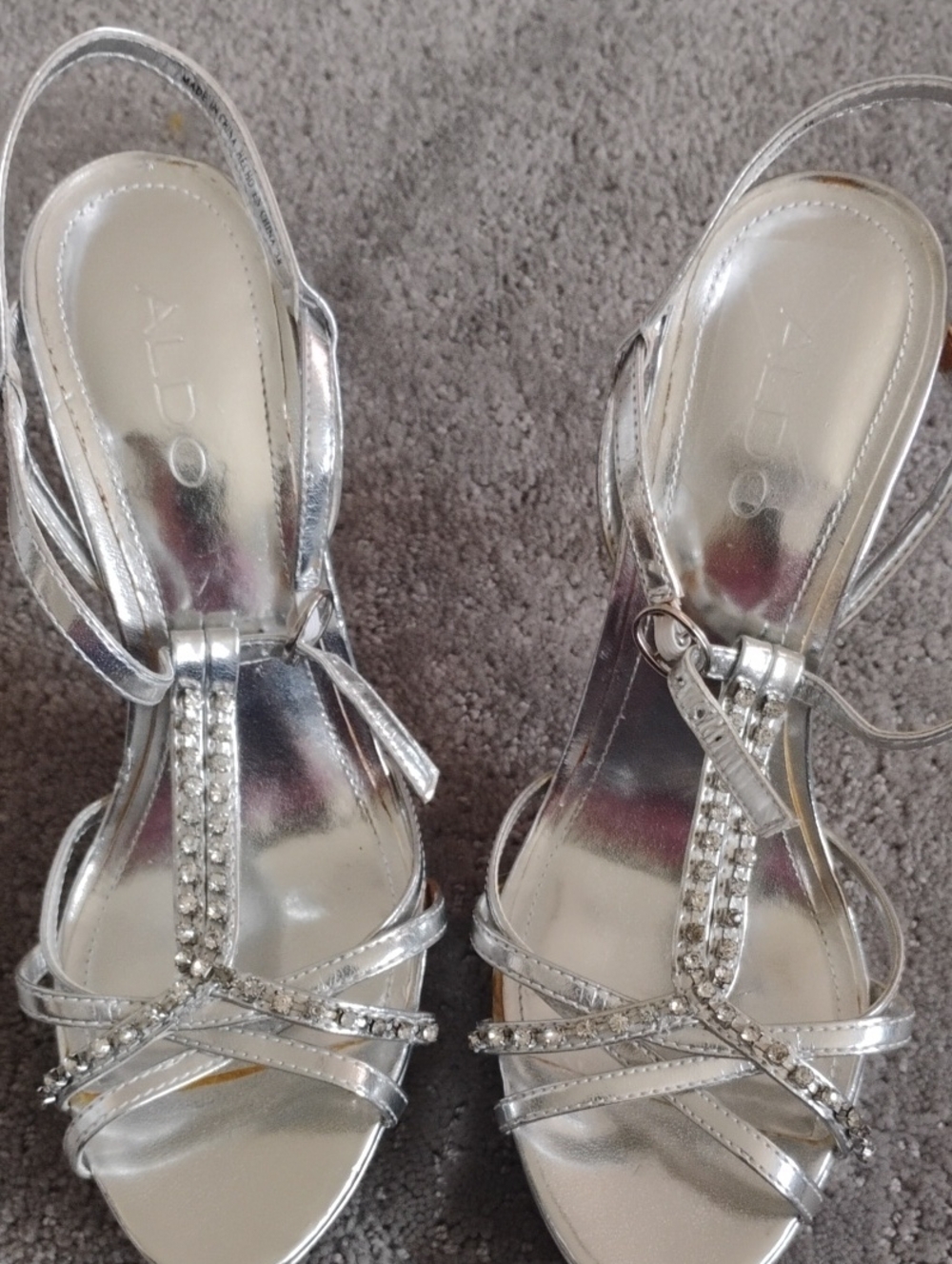Size 7.5 ALDO Silver Rhinestone Strappy Heeled Sandals